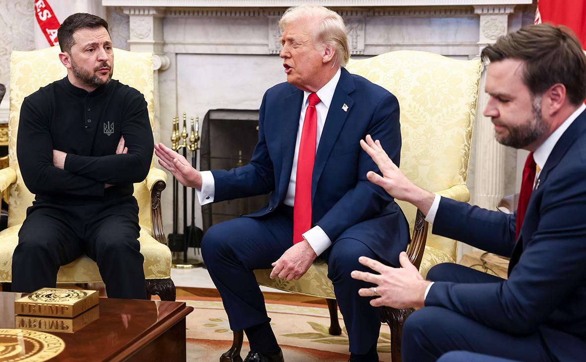 Владимир Зеленский, Дональд Трамп и Джей Ди Вэнс в Овальном кабинете Белого дома в Вашингтоне, США, 28 февраля 2025 года